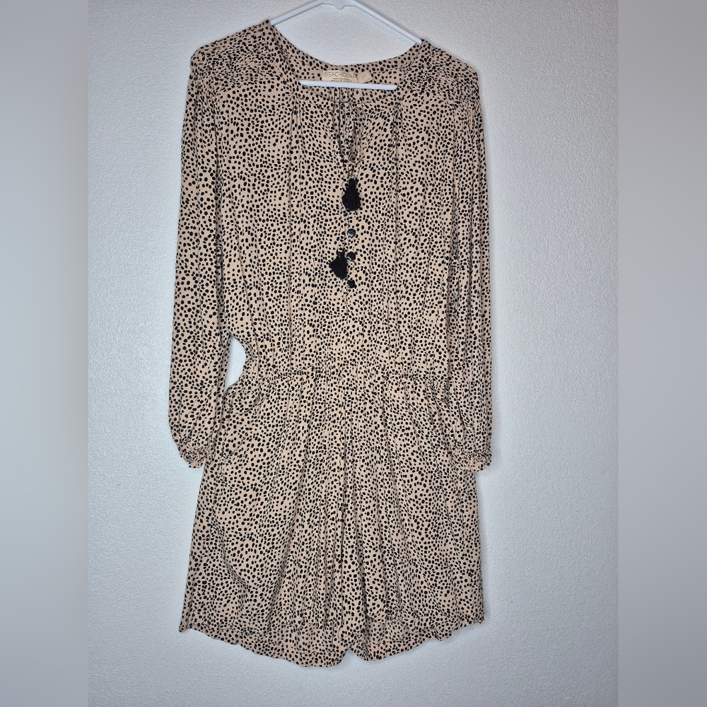 BEACHGOLD Black and Cream Long Sleeve Dress
